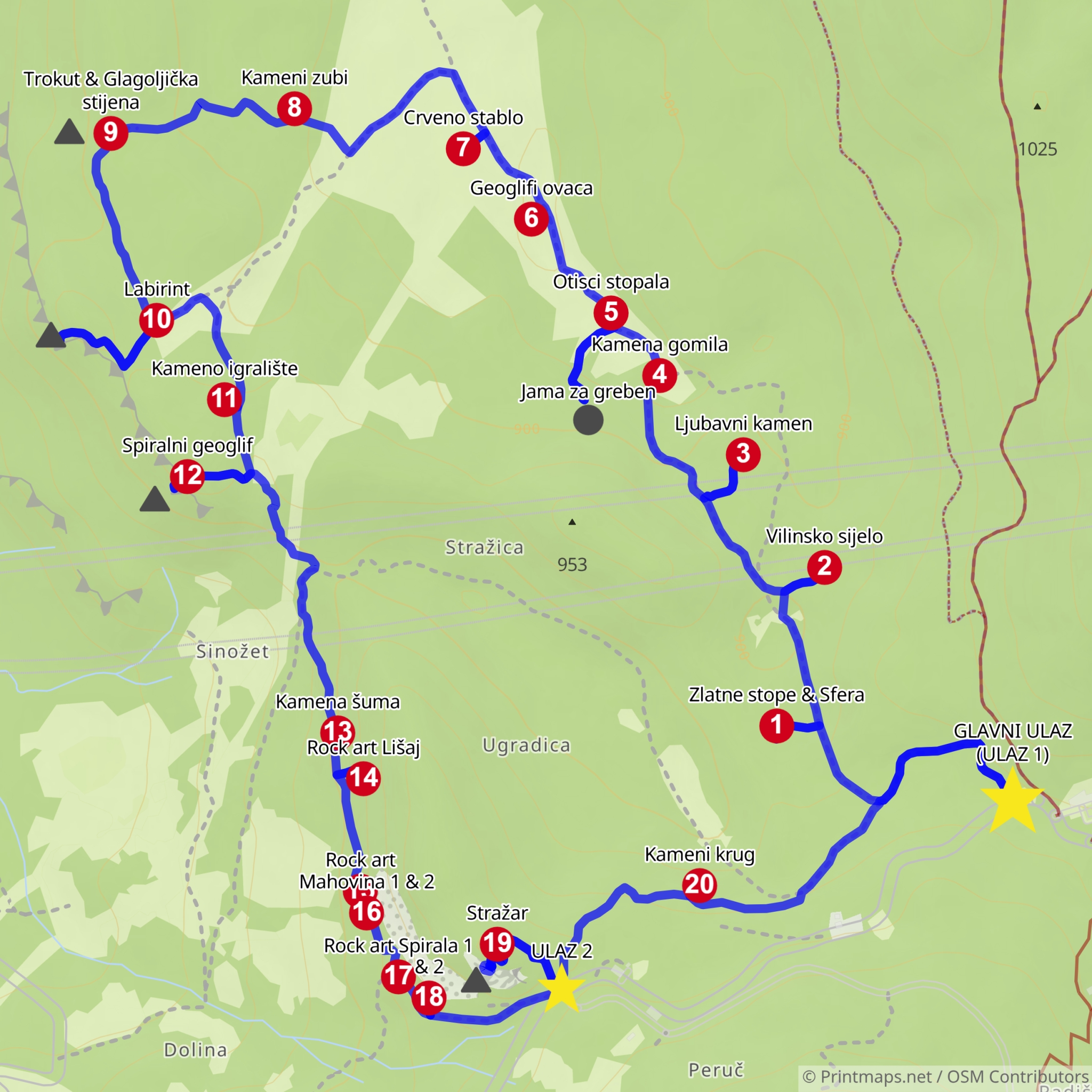 Offline karta Land art staze na Učki, Učka Land Art Trail Map